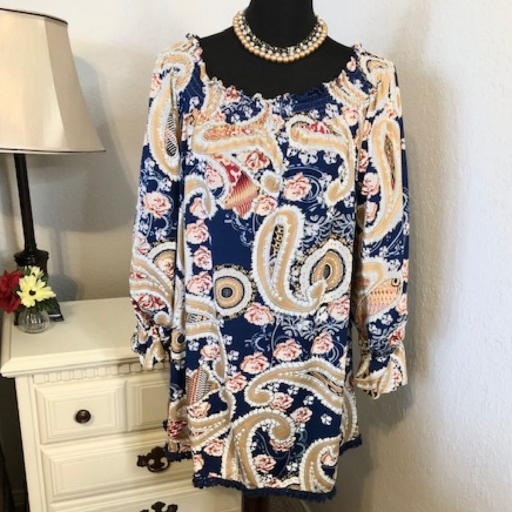 Southern Stitch Blue Multi Color Paisley Tunic NWT